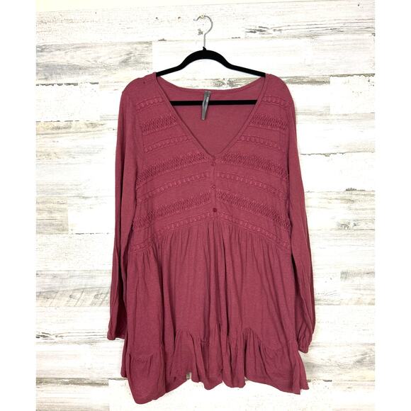 Anthropologie Women’s Large Rose Adriana Lace Tunic Top Ruffle Long Sleeve Boho - Picture 2 of 9